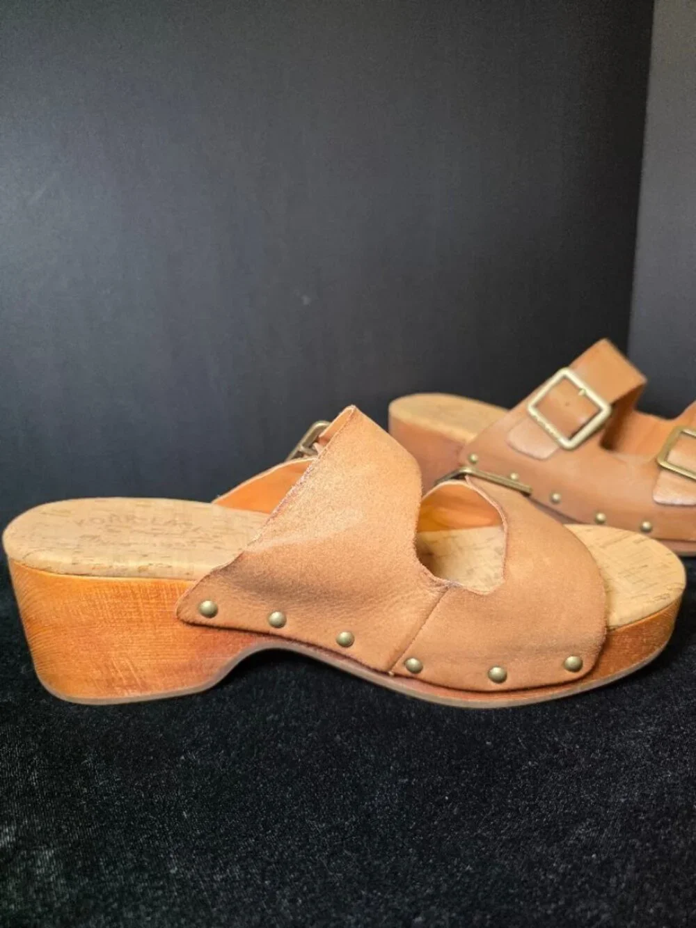 Kork-Ease Saffron Slide Leather Sandal Cork Woodgrain 9